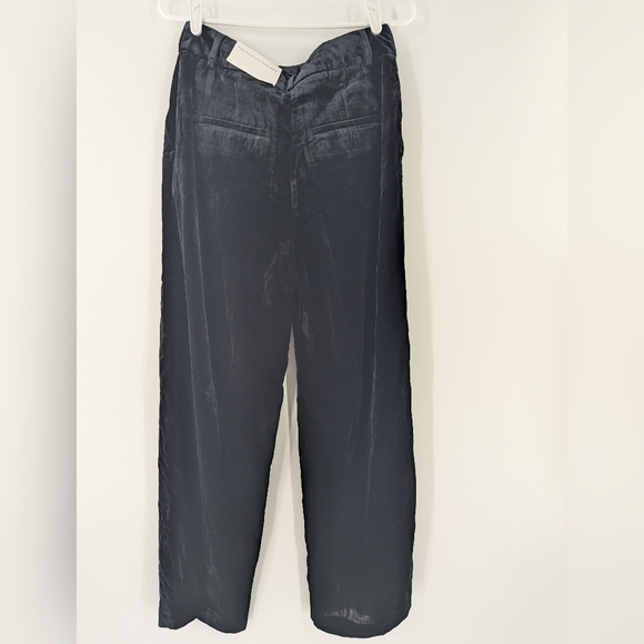 Loft The Peyton Trousers Pants Velvet 6 Black Wide Legs Career Pleated Front NWT - Picture 2 of 11